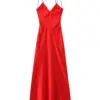 TRAF 2024 Woman Fashion Sleeveless Backless Halter Dress Casual Slim Soft Satin Midi Long Dresses For Women Vestidos Mujer Red