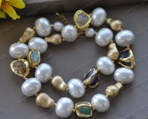 Z12456 22'' White Egg Shell Pearl Baroque Citrine Amethyst Aquamarine Necklace - Image 4