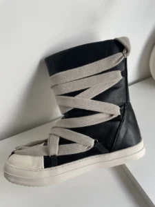Men Shoes High-TOP Ankle Boots PU Leather Women Boots Vintage Luxury Trainers Casual Lace-up Flat Black Owen Brand Design Ro - Image 3
