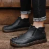 Autumn Winter Elegant Chelsea Boots Leather Men Shoes Round head Luxury designer Ankle boots Anti slip black Slip-on Big Size 47 - Image 4