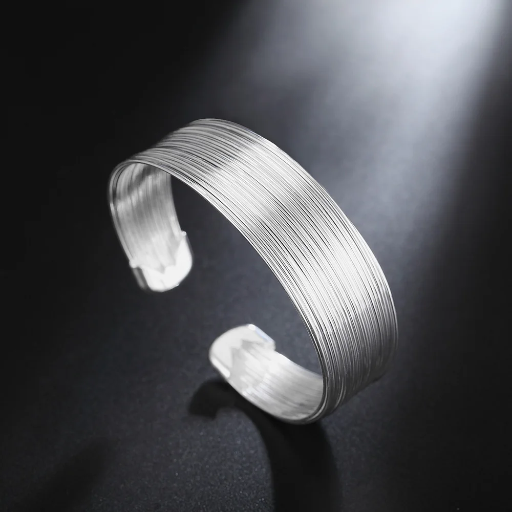 Hot 925 Stamp Silver color Bracelets for Women Retro elegant lines bangles Fashion Wedding Party Jewelry Girl Christmas Gifts