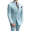 2023 Casual Sky Blue Men Suits Double Brested Peak Lapel Gold Button Groom Wedding Tuxedos Best 2 Pcs Blazers Jacket Pants Set - Image 6