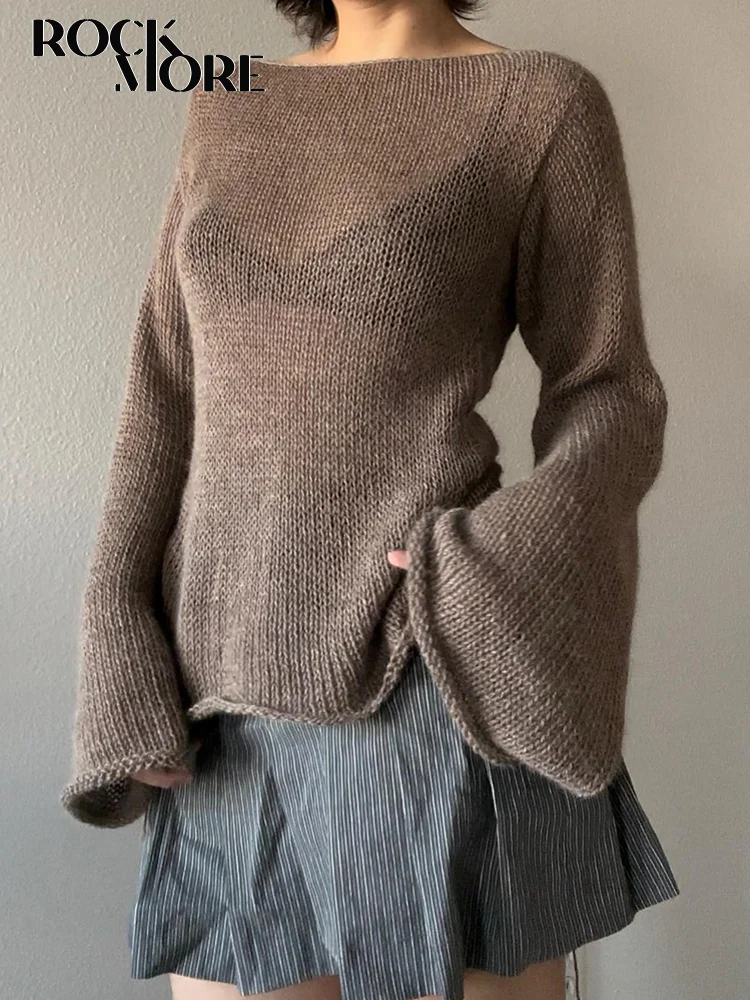 Rockmore Solid Lace Up Backless Sweaters Women Casual Vintage Autumn Long Sleeve Pullovers Korean Y2K Fairycore Jumpers Tops
