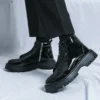 Shiny Leather Men's Boots Side Zipper Business New Style Comfortable High Top Mens Casual Shoes Classic Design Thick Soled Shoes - Image 4