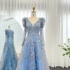 Sharon Said Luxury Dubai Yellow Arabic Evening Dress Elegant Long Sleeve Blue Muslim Women Wedding Formal Party Gowns SS291 - Image 6