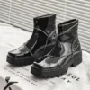 mens luxury fashion patent leather boots square toe shoes cowboy platform ankle boot stage DJ singer designer chelsea botas male - Image 2