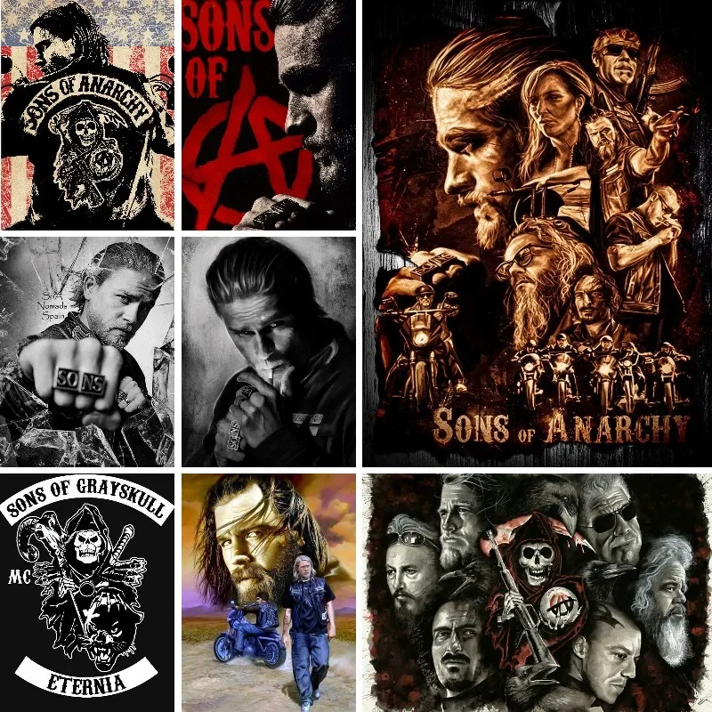5D Diamond Painting Anarchy Reaper Motorcycle Poster Club Full Drill Cross Stitch TV Series Mosaic Embroidery Home Decor Gifts