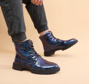 HKDQ Luxury Snake Designer Ankle Boots Man Fashion Blue Patent Leather High Top Boots Men Quality Glitter Men's Platform Boots - Image 2