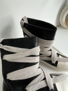 Men Shoes High-TOP Ankle Boots PU Leather Women Boots Vintage Luxury Trainers Casual Lace-up Flat Black Owen Brand Design Ro - Image 7