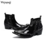 Men Premium Genuine Leather Embossed Double Zipper High Top Boots Spring Autumn Metal Pointed Toe Ankle Boots Shoes For Men - Image 4
