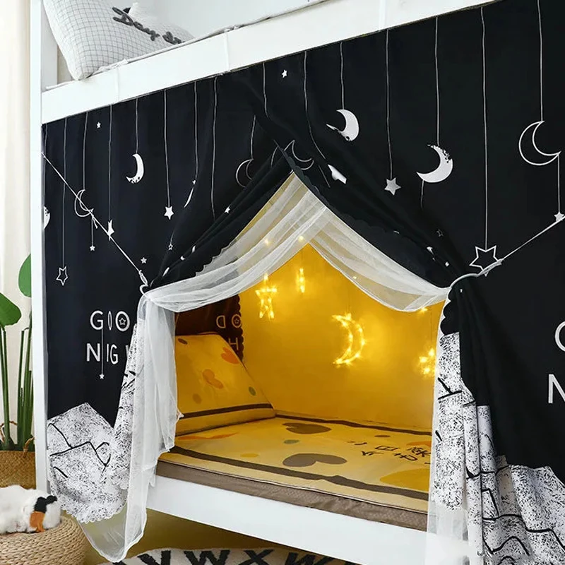 Cartoon Upper Bunk Lower Bunk Mosquito Net Double Layer Student Dormitory Mosquito Net Thickened Dust-proof Blackout Bed Curtain