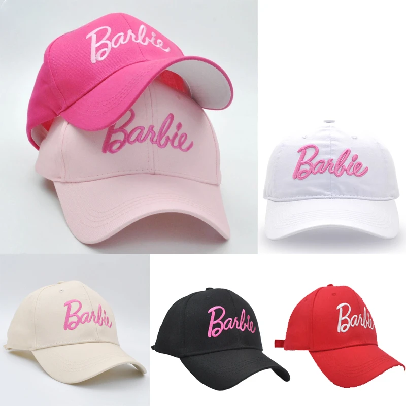 Outdoor Baseball Sun Cap Barbie Letter Cartoon Anime Hat Adjustable Peaked Pink Embroidery Summer Party Accessories Girls Gift