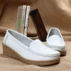Spring and Autumn Genuine Leather Mom Shoes Nurse Shoes Slope Heels Casual Single Shoes Middle Heels Women's Shoes - Image 2