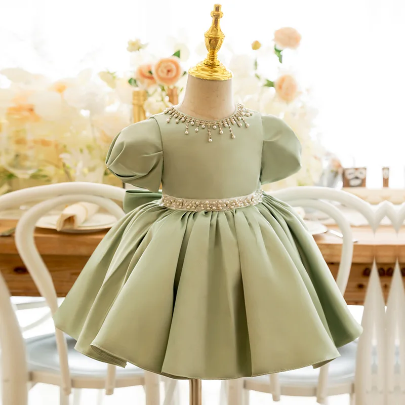 Green Christmas Dress for Girls Bow Toddler Kids 1st Birthday Party Gown Elegant Princess Sequin Baby Girl Wedding Prom Vestidos