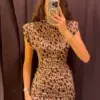 Slim Leopard Print Mini Dress Women Sexy Sleeveless O-neck Hip Package Dresses 2024 Summer Fashion Y2k Lady Party Vestidos