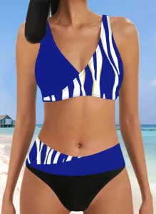 New Summer Women's Two-piece White Graffiti Striped Swimsuit Sexy Holiday Beach Bikini Set S-5XL - Image 2