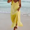 Summer Casual Boho Dress Woman Fashion V Neck Spaghetti Strap Loose Beach Party Long Dresses For Women Robe Femme New