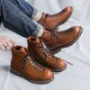 2023 New Vintage Work Boots for Men High Top British Style Men's Leather Boots Spring Autumn New Designer Platform Shoes Man - Image 4