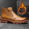 Chelsea Boots for Men Brand Designer Ankle Boots Classic Genuine Leather Men's Winter Boot Fashion Casual Warm Plush Ankle Botas - Image 3