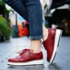 Genuine Leather Shoes Women Flats Oxford Lace Up Striped Platform White Black Fashion Vintage Platform Brogue Shoes Woman - Image 2