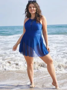 Plus Size Women's Swimsuit 2023 One Piece Swimwear Halter Backless Mesh Sexy Beach Swim Dress Push Up Bodysuit Beach Wear - Image 4