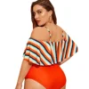 Womens Plus Size Swimsuit Ruffles Short Sleeve Striped Print Tops High Waisted Bikini Beach Wear Tankini Bathing Suits - Image 3