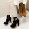 Fashion Womens Plus Size Ankle Boots Women Platform High Heels Lace Up Ladies Boot PU Leather High Heels Side Zipper Botte Femme - Image 5