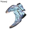 Men Premium Genuine Leather Embossed Double Zipper High Top Boots Spring Autumn Metal Pointed Toe Ankle Boots Shoes For Men - Image 6