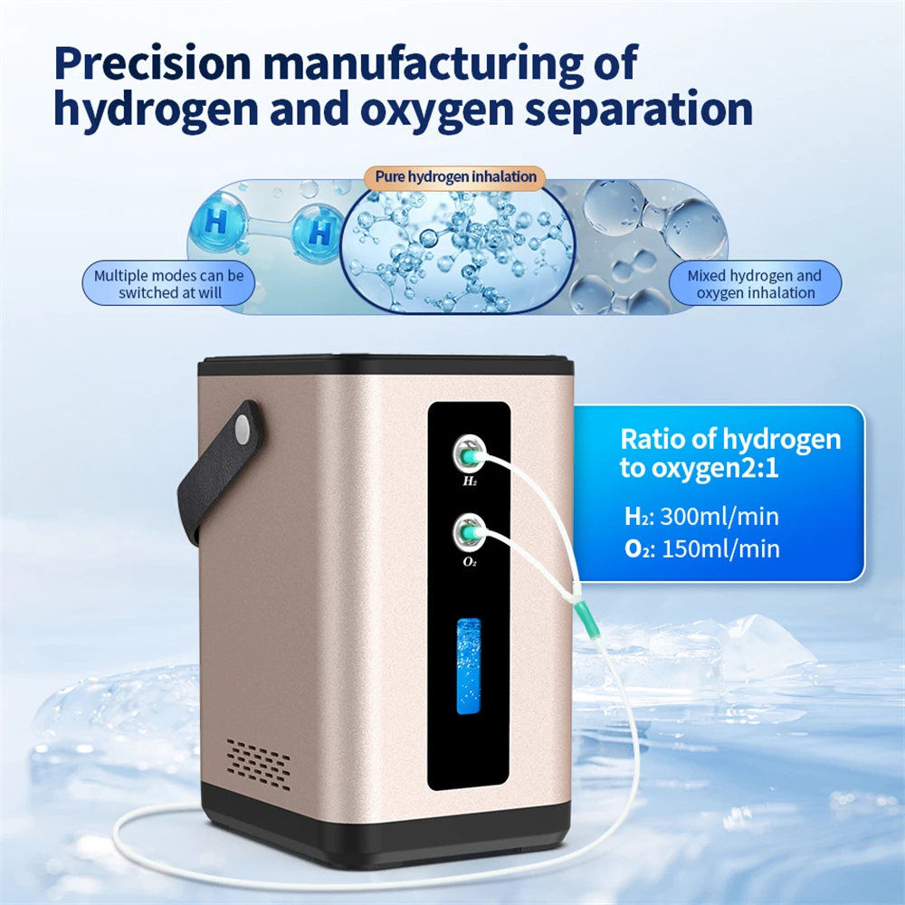 Hydrogen Inhalation Machine, 99.99% portable Purity Dual Outlet H2 Generator, PEM molecular Water Electrolysis Ionizer