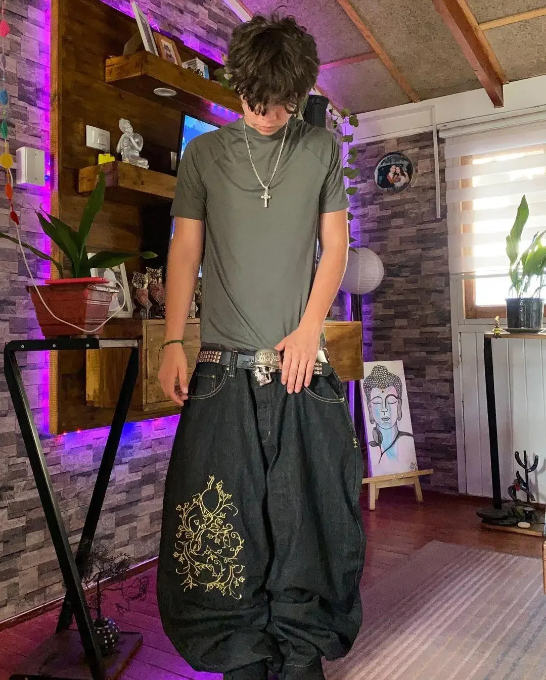 Fashion retro hip hop street wide leg oversized low waist jeans Harajuku punk loose casual street black jeans for men and women