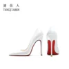 Silver high heels, women's thin heels, new shallow mouthed pointed single shoes, patent leather, large red soled banquet shoes - Image 5