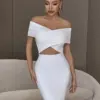 Adyce New Women Khaki Bandage Skirts 2024 Sexy Celebrity Party Skirts Knee-length Blue Red White Black Nude White Bodycon Skirt