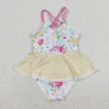 Wholesale Baby Girl One Piece Sleeveless Swimming Suit Children Toddler Summer Inner Floral Stripes Swimwear Infant Swimsuit - Image 2