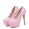 Fashion Women Pumps Shoes Lace Rhinestone Round Toe 14cmThin Heels White Delicate Sweet Wedding High Heel Shoes - Image 4