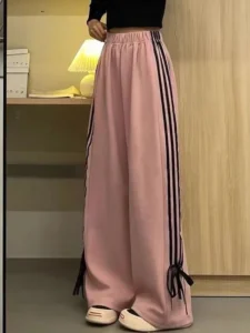 ADAgirl Pink Y2k Sweatpants Women Streetwear Fashion Baggy Bow Side Stripe High Waist Sports Pants Hip Hop Causal Mujer Joggers - Image 3