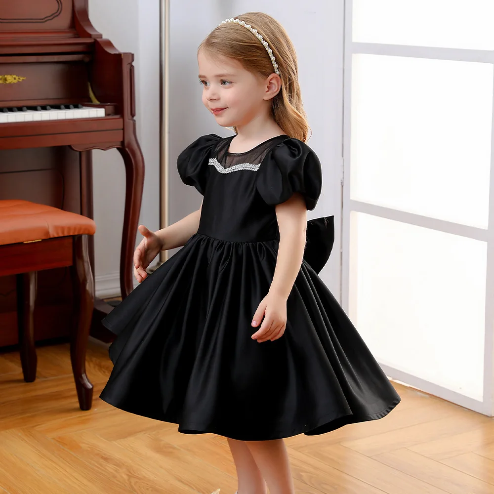 High Quality Pink Turquoise White Black Beading Baby Girls Party Frock Kids Concert Show Fluffy Children Princess Dresses