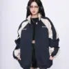 HOUZHOU Vintage Windbreak Women Jackets Harajuku Patchwork Streetwear Coats for Female Hip Hop Korean Tops Casual Paired Clothes
