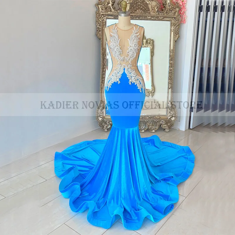 Custom Made Mermaid Blue Prom Dresses for Black Girls Homecoming Graduation Formal Occasion Dresses Vestidos De Gala