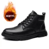 Cow Leather Boots for Man Fashion Casual Designer Warm Cotton Shoes Male Autumn Winter Platform Boots Shoes Men - Image 2