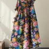 2024 Summer Cotton Short Sleeve Vintage Dresses For Women Casual Loose Long Dress Femme Robe Vestidos Elegant Fashion Clothing