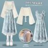 Women Suit Elegant Puff Sleeve Crop Top Pink Midi Dress 2 Piece Sets Summer Spring Female Outfit - Image 4