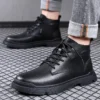 Cow Leather Boots for Man Fashion Casual Designer Warm Cotton Shoes Male Autumn Winter Platform Boots Shoes Men - Image 5