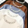 Chic Beaded O-neck Knitted Tshirts Women Spring Casual Slim Knitwear Jumper Tops Korean Long Sleeve Malhas Tee New Thin Sweater