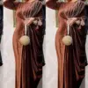 Elegant Velvet Muslim Dress Women Pleated African India Islamic Clothing Maxi Dress Jubah Long Robe Abaya Moroccan Kaftan Elbise