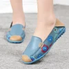2024 Casual Flat Mom Shoes Soft Top Comfortable Printed Genuine Leather Women's Shoes Versatile Bean Shoes - Image 3