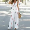 2023 Women 2 Piece Outfits Boho Casual Printed Vest Sleeveless Top Loose Wide Leg Pants Trousers Two Piece Set Elegant Suit - Image 2