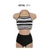 Beach Bikini Women Sexy Hanging Neck Striped Patchwork Knitted Bandage Push Up Swimsuit 2 Piece Bikini Swimwear Bathing Suits - Image 6