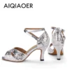 Leather Latin dancing shoes ladies high heels indoor sandals party soft soles jazz tango show 2023 summer soft soles - Image 3