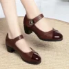 Crystal Button Med Heels Mary Janes Women 2023 New Comfort Soft Bottom Moccasins Shoes Woman Square Heel Casual Shoes - Image 3