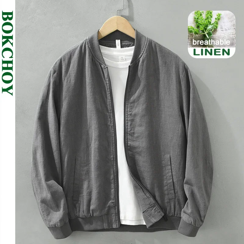 Spring and Autumn New Casual Thin Cotton Linen Jackets for Men Clothing Baseball Collar Simple Loose Coats Men CM6730